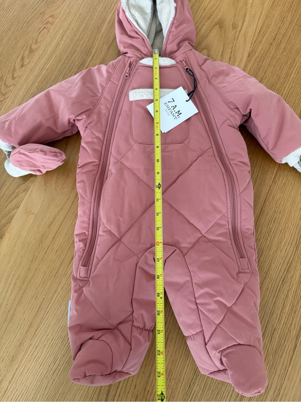 7am Enfant Pink Quilted Hooded Footed Snowsuit for Baby